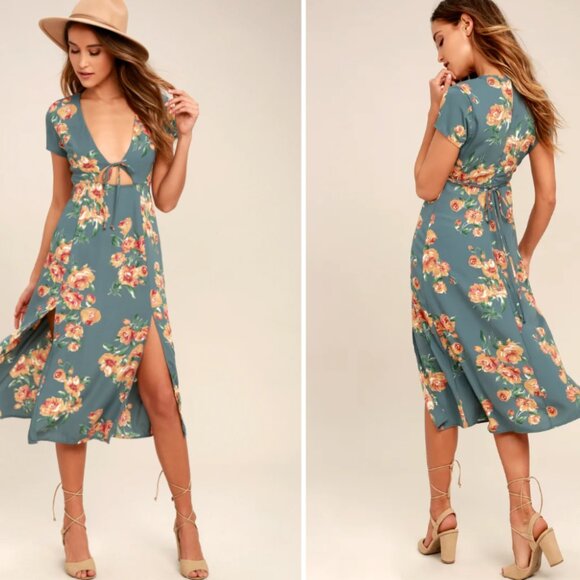Lulus Sage Floral Print Midi Dress - Picture 2 of 6